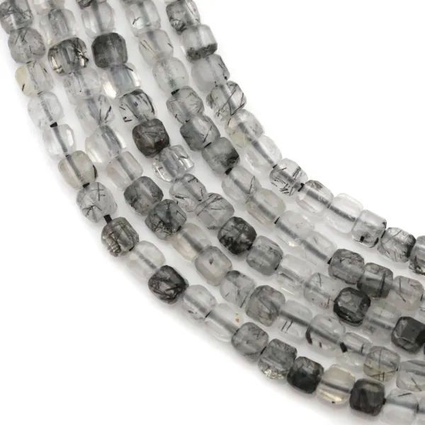 Cubo sfaccettato di quarzo rutilo nero 2,5 mm x 39 cm