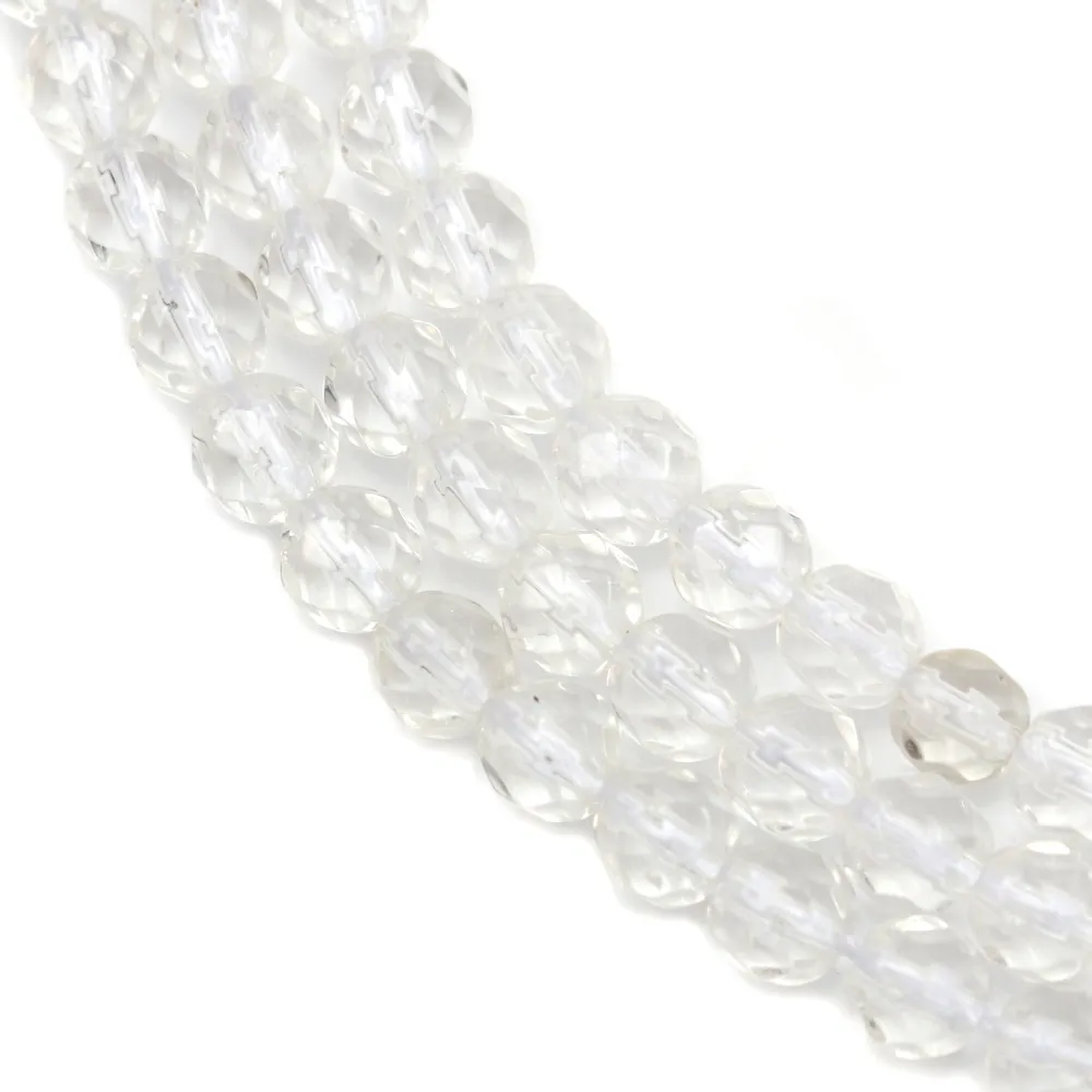 Cristal de roche rond facetté sur fil 4mm x 40cm