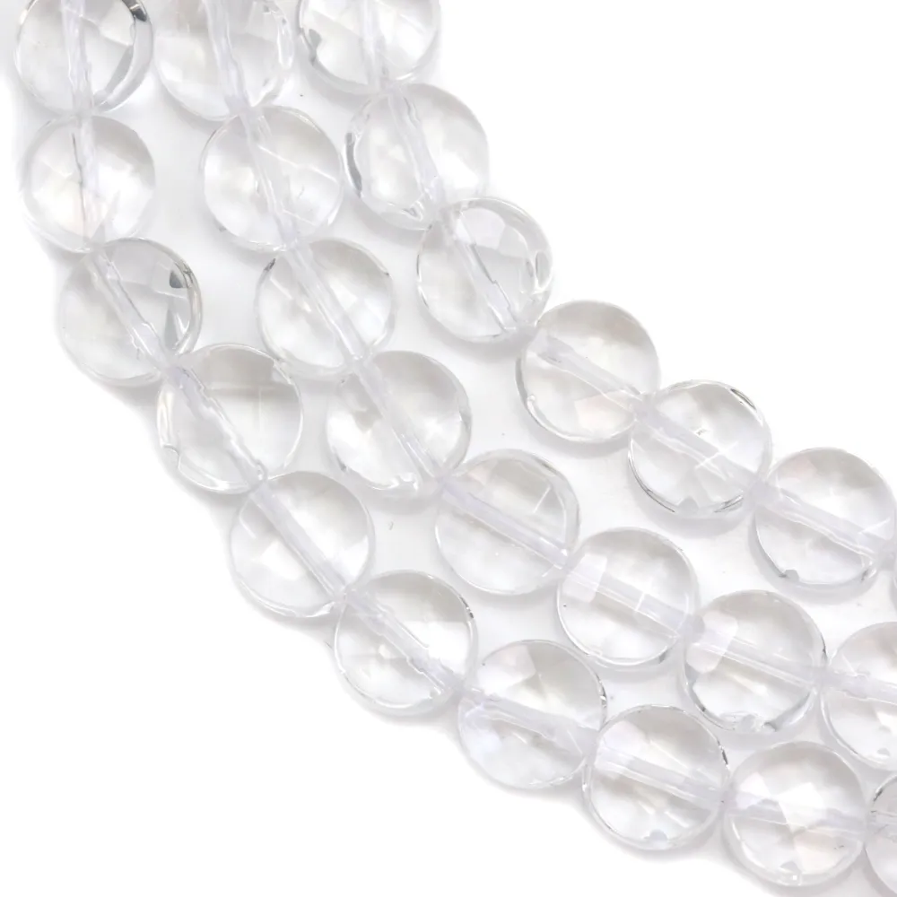 Cristal de roche Rond Plat Facette 8mm x 40cm