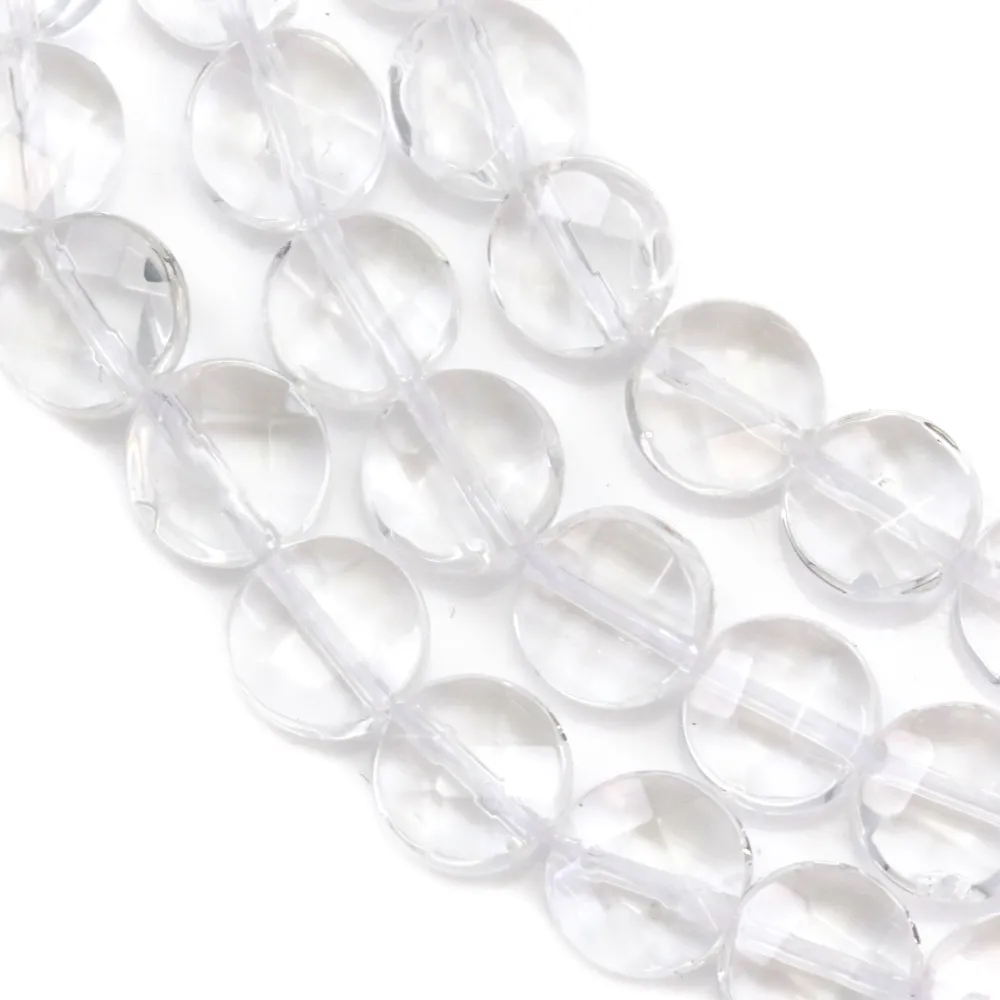 Cristal de roche Rond Plat Facette 10mm x 40cm
