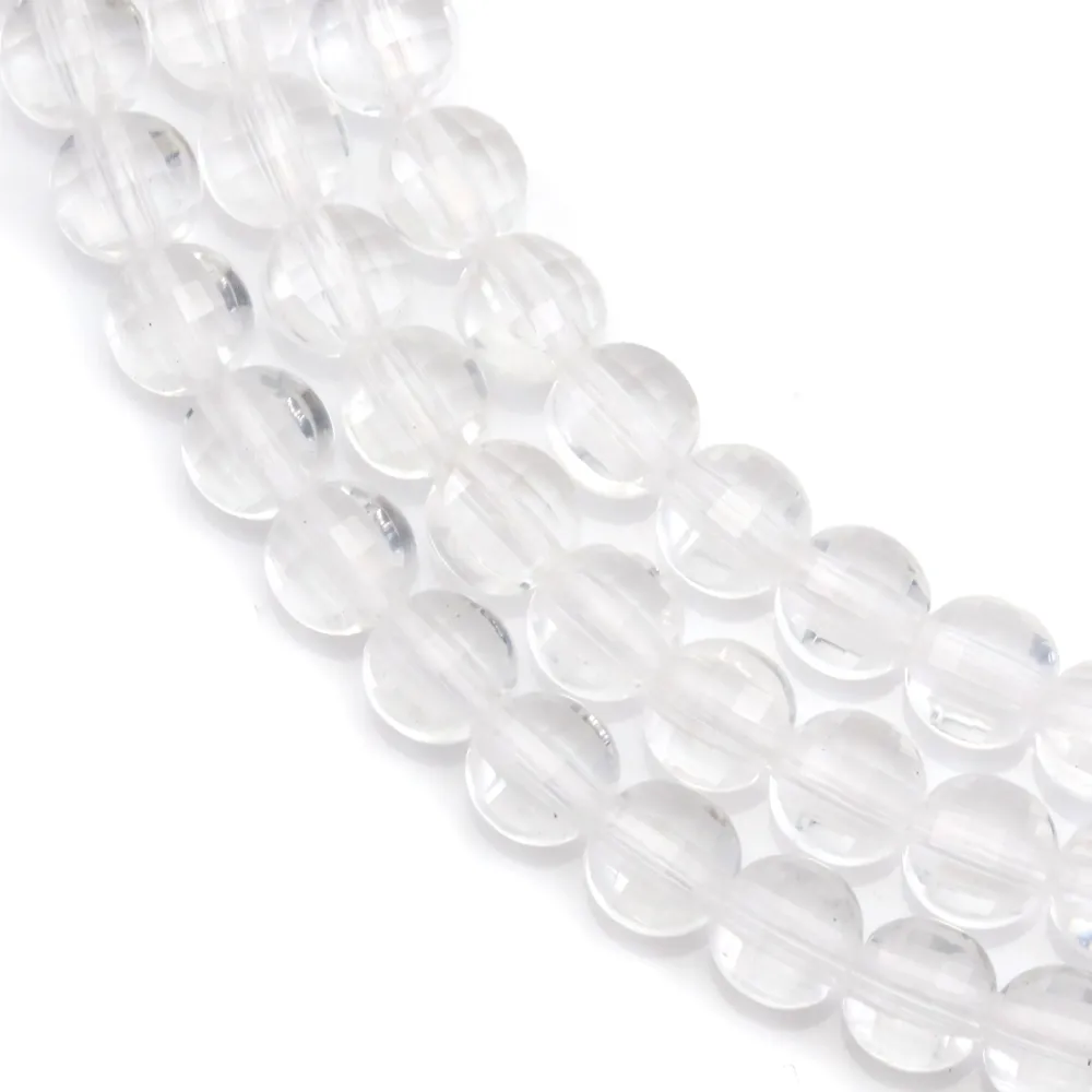 Cristal de roche transparent, de forme ronde plate facetté, 4.5mm x 38cm
