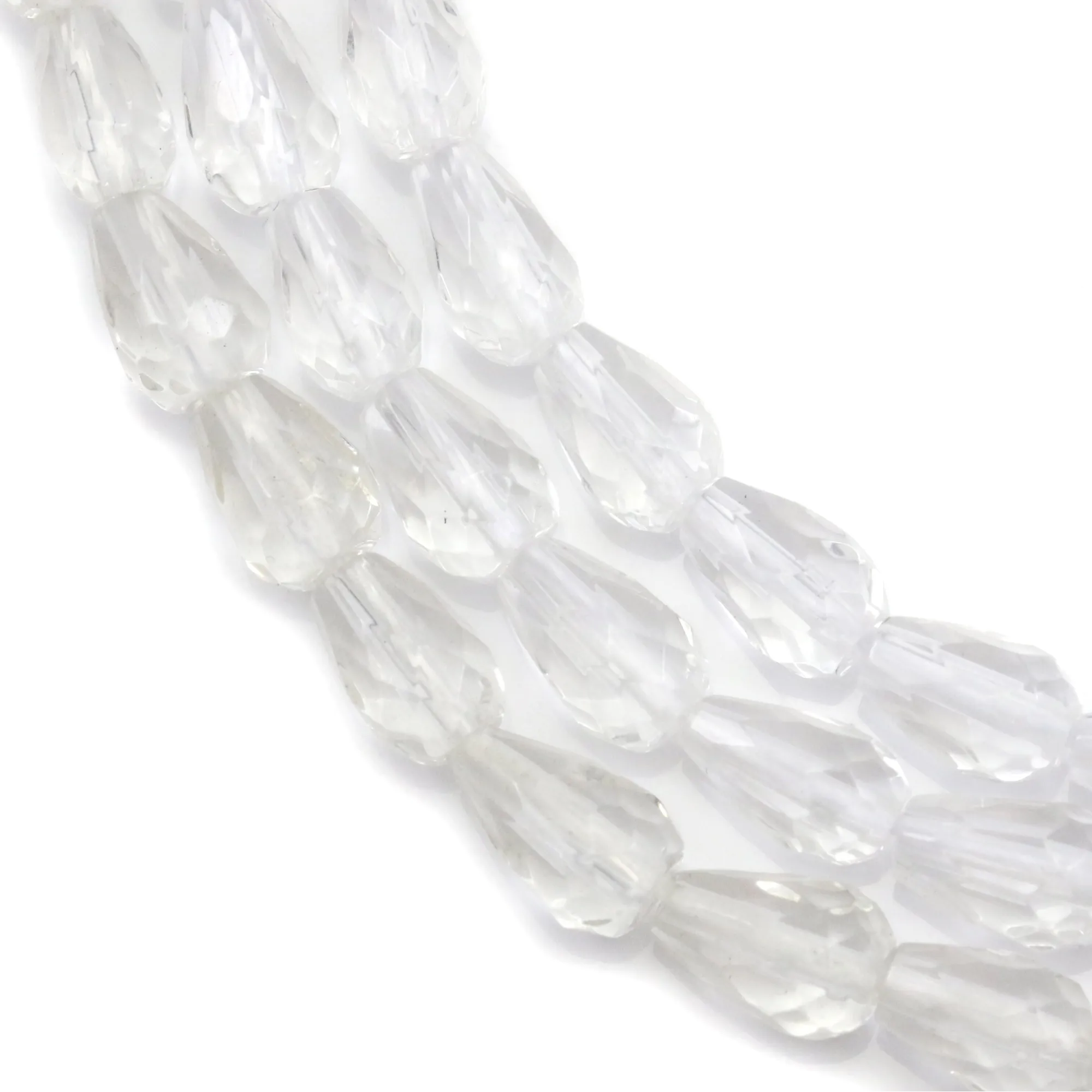 Collier De Perles Facettées En Cristal De Roche (quartz) - Longueur ~44cm - Argenté
