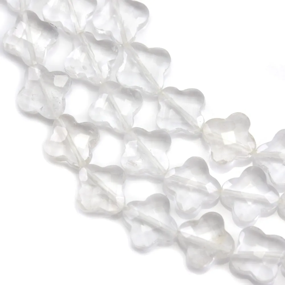 Cristal de roche trèfle facette 13 mm x 40cm  