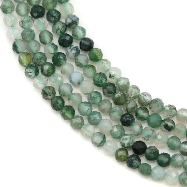 Moosachat, rund facettiert, 3mm x 39cm