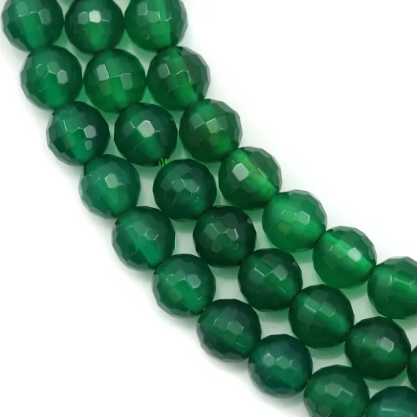 Ágata redonda facetada verde, 6mm x 40cm