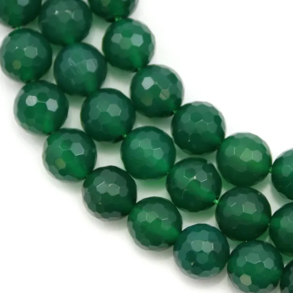 Agata verde, redonda facetada, 12mm x 39cm