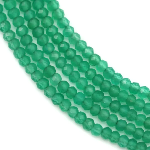 Agate teinté de couleur verte, en forme de rondelle facettée 2 * 1.8mm x 39cm