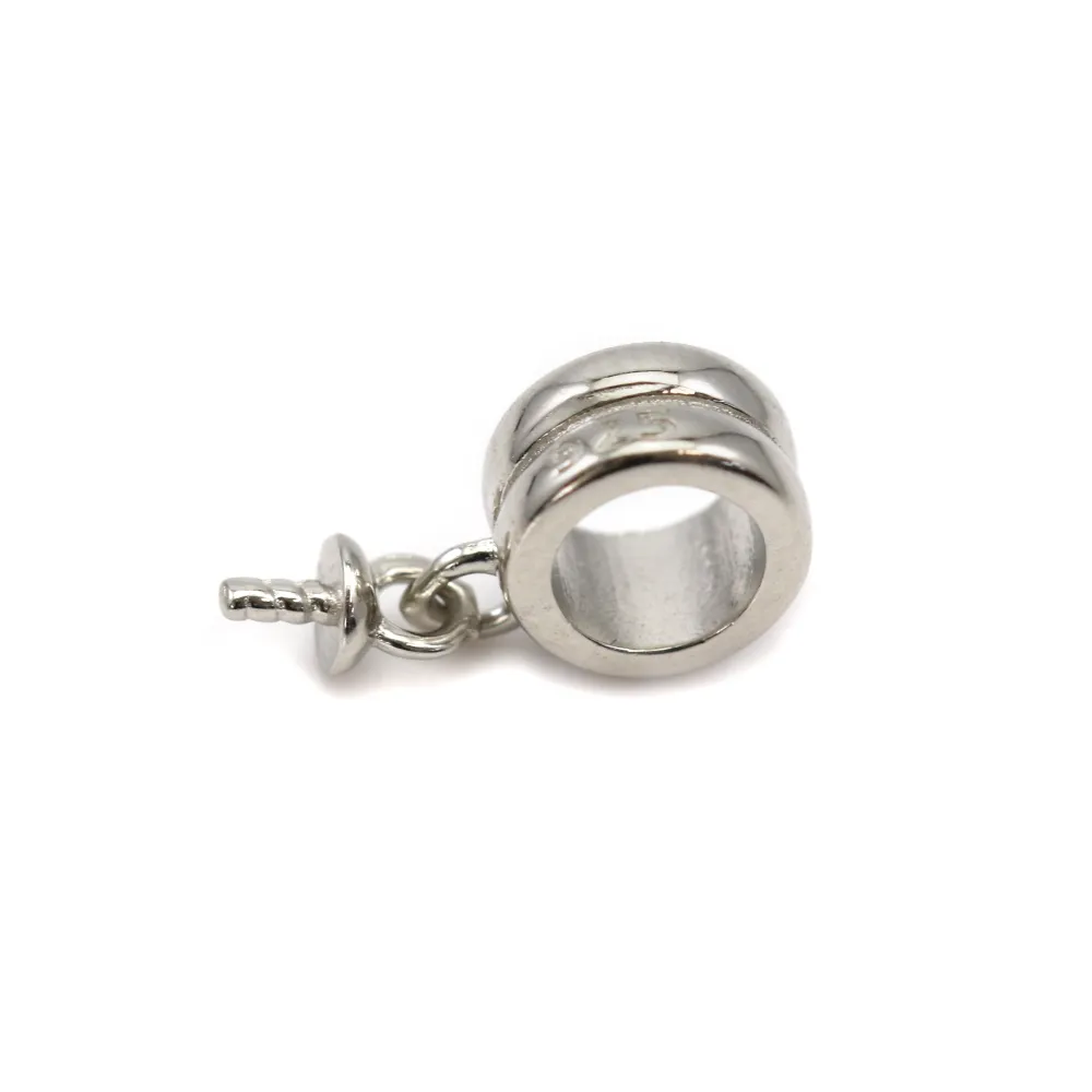 Pendant & bail, silver 925 rhodium,for half- drille x 1pc