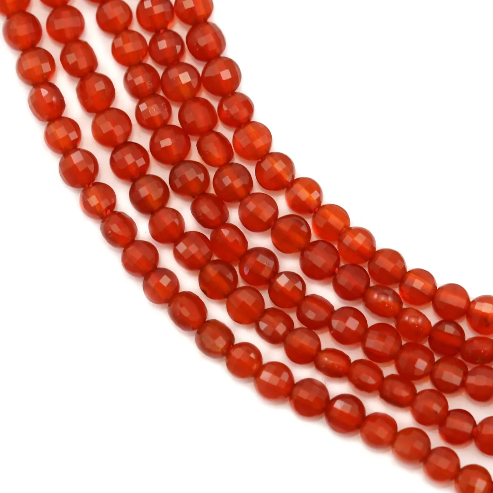 Agate rouge, de forme ronde plate facetté, 2.5mm x 39cm