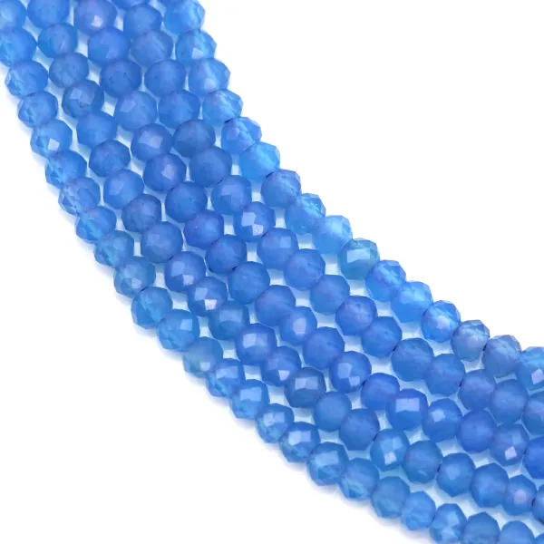 Ágata, azul, facetada redonda, 2x3mm x 39cm