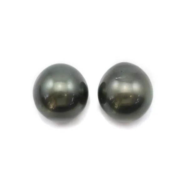 Perle de culture de Tahiti, semi-ronde, 10-10.5mm x 2 st