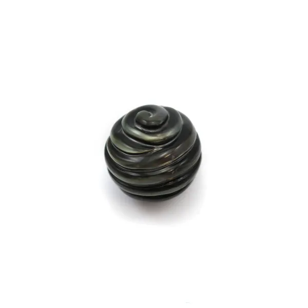 Tahitian cultured pearl, round carved, 13-14mm x 1pc