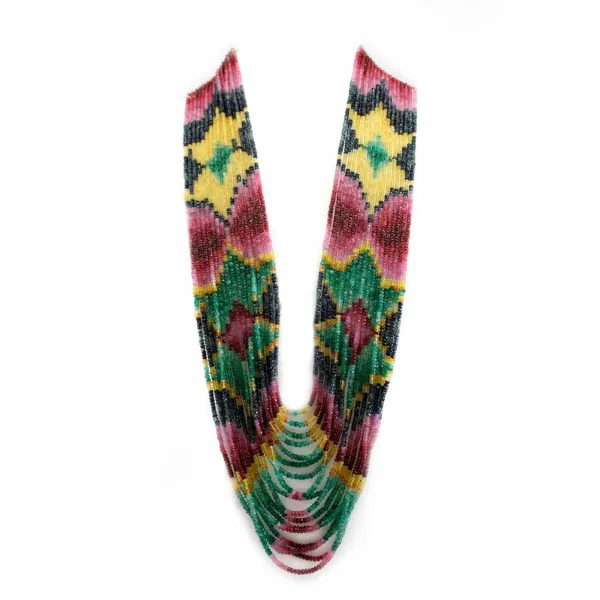 Collier saphir, rubis & émeraude rondelle facette 