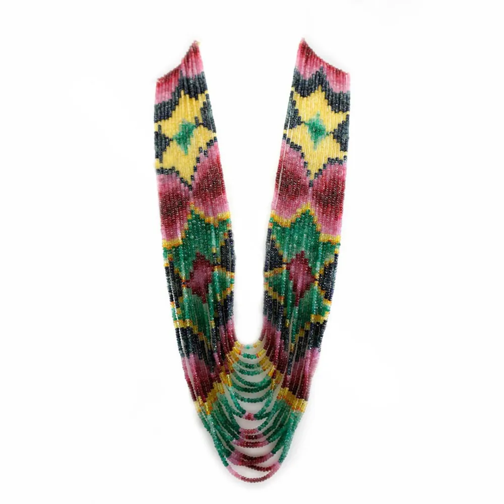 Collier saphir, rubis & émeraude rondelle facette 