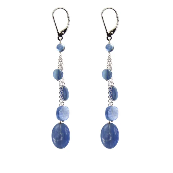 Boucles d'oreilles : cyanite  & dormeuse et chaîne argent 925 x 2pcs