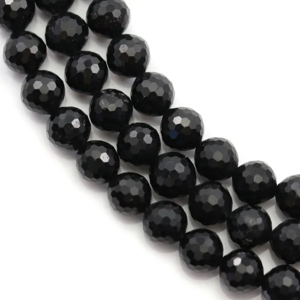 Black Tourmaline Faceted Round 6mm x 40cm