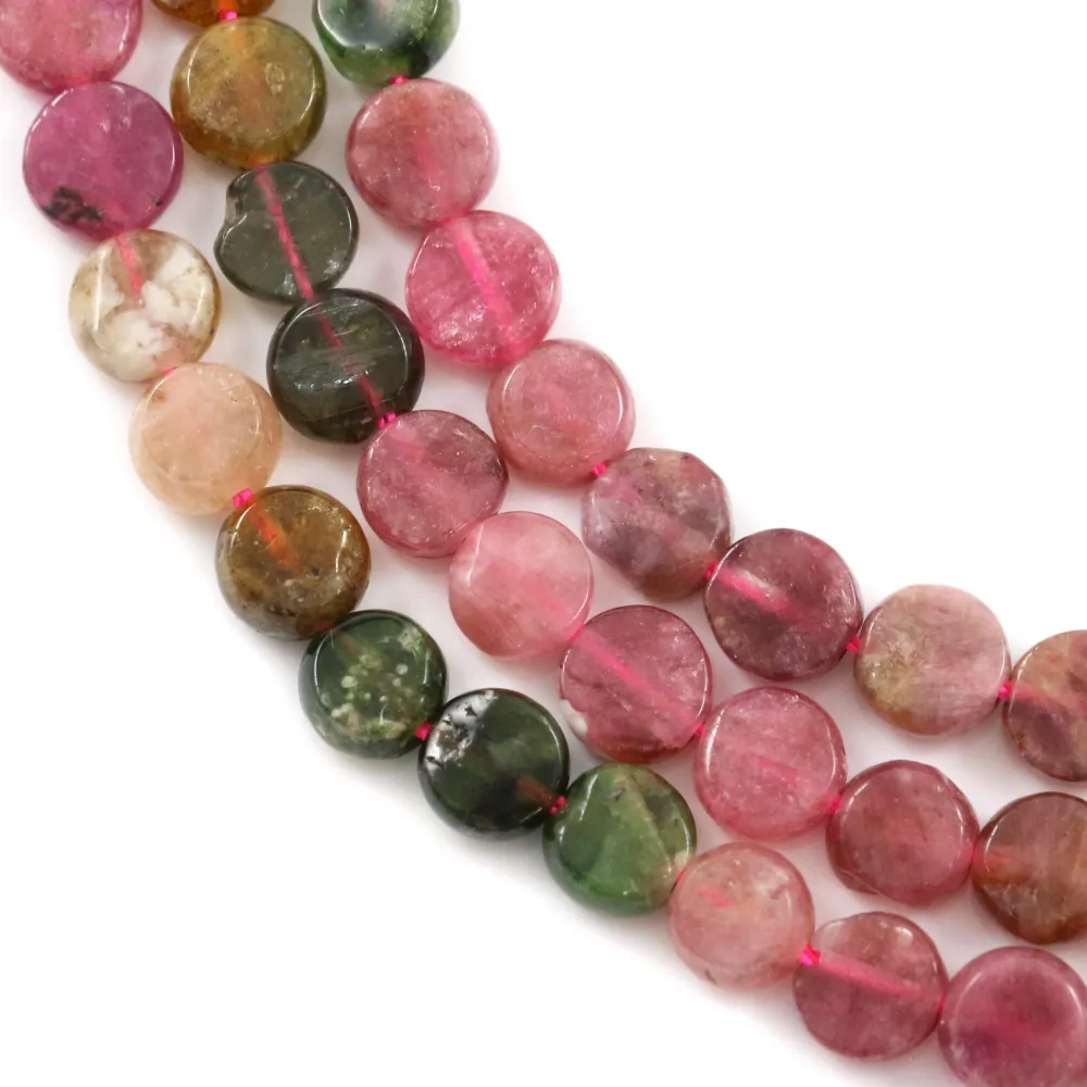 Tourmaline multicolore, de forme ronde et plate, 5mm x 40cm