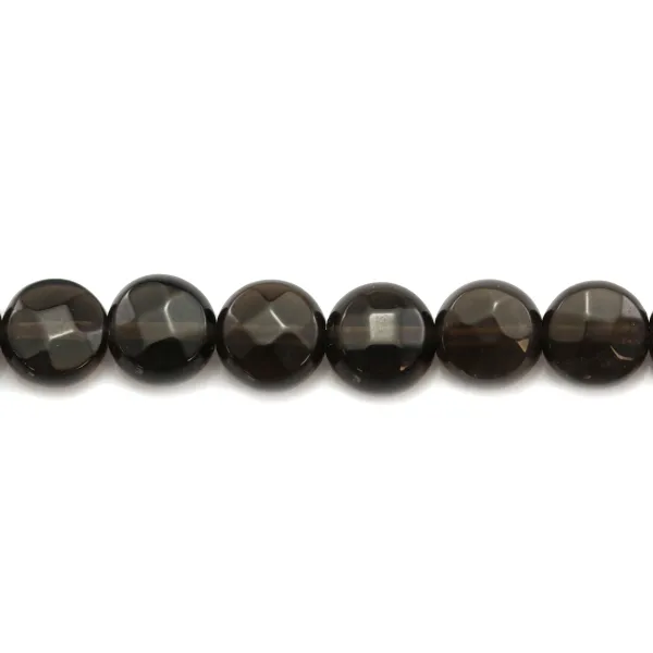 Smoky quartz faceted flat round 6mm x 40cm 