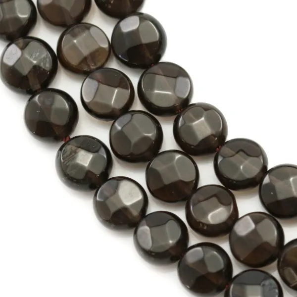 Smoky Quartz Faceted Flat Round 8mm x 40cm 