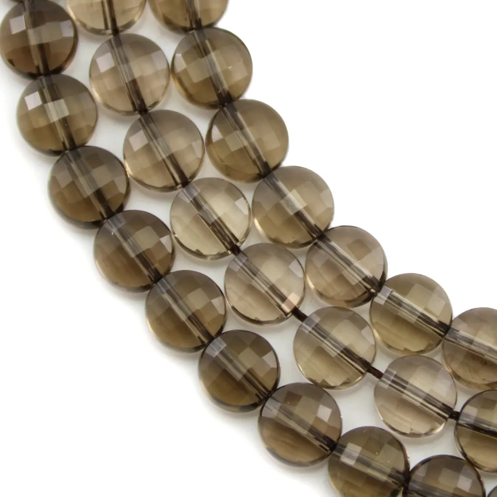 Quartz fumé rond plat facette 7mm x 39cm