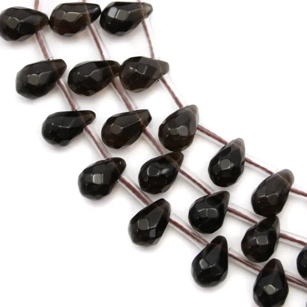 Cuarzo ahumado, forma de gota facetada, 6x9mm x 40cm