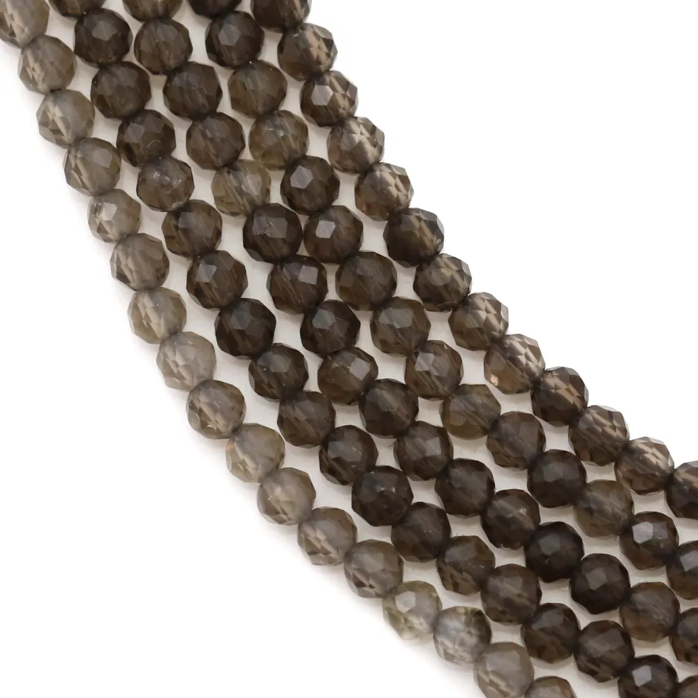 Quartz fumé, de forme ronde facetté, mesurant 2-2.5mm x 40cm