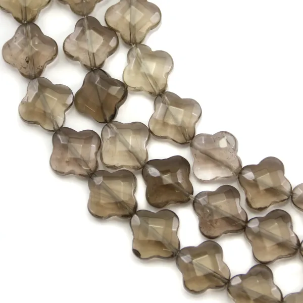 Quartz fumé trèfle facette 13 mm  x 40cm 