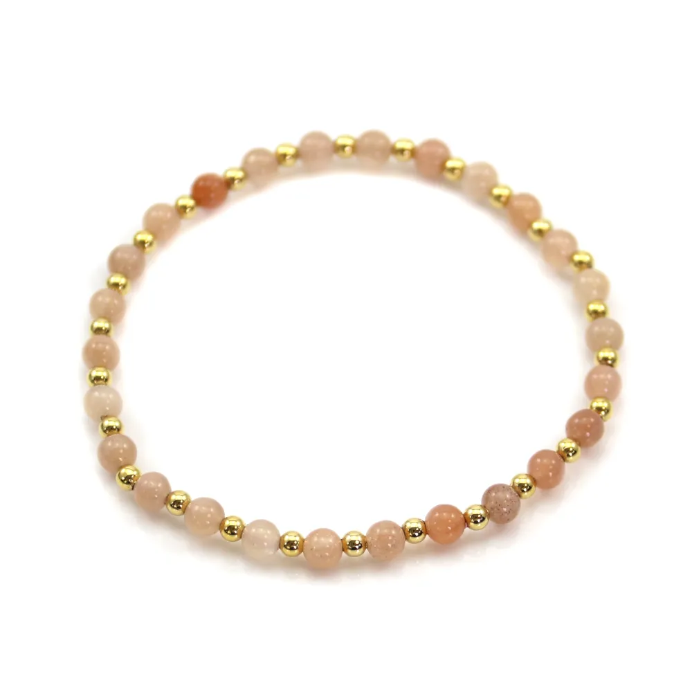 Bracelet pierre de lune 4mm, avec perles dorées x 1pc