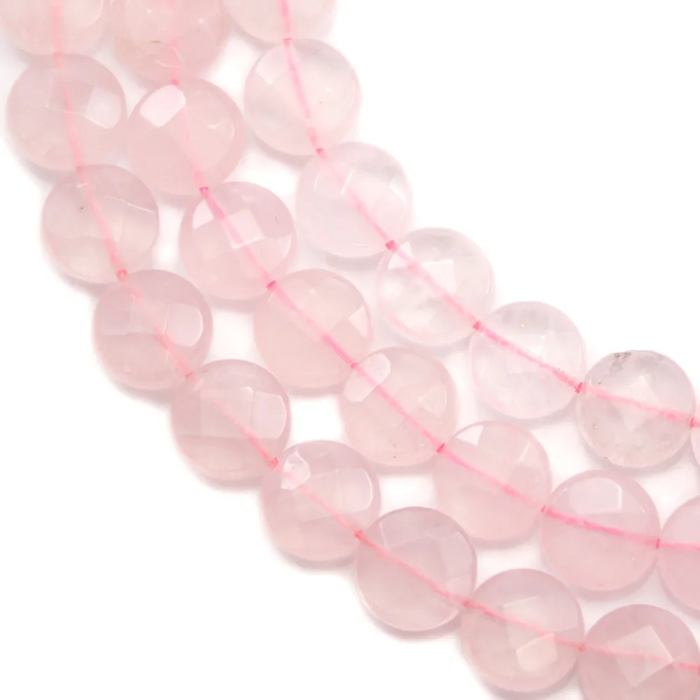 Quartz Rose Ronde Plate facette 10mm x 40cm