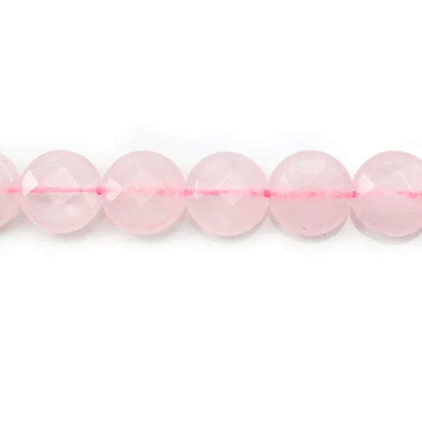 Quartz Rose Ronde Plate facette 10mm  x 6pcs