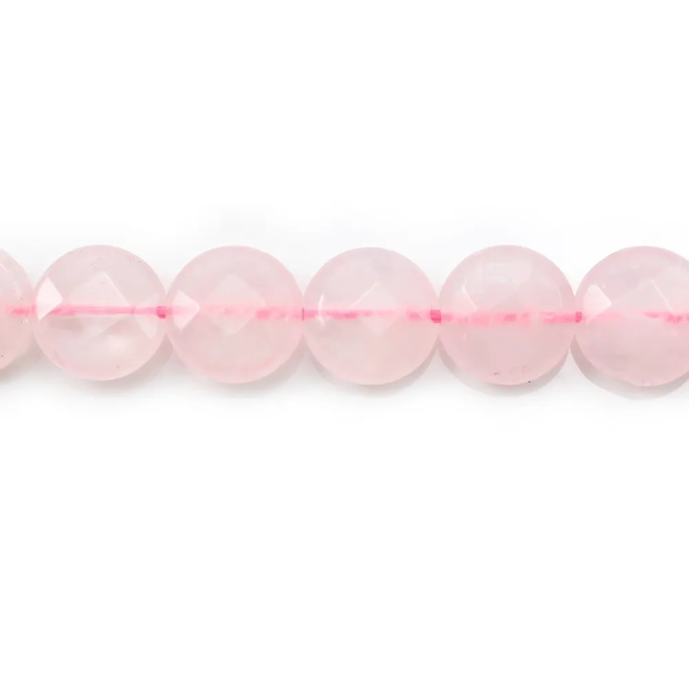 Quartz Rose Ronde Plate facette 10mm  x 6pcs
