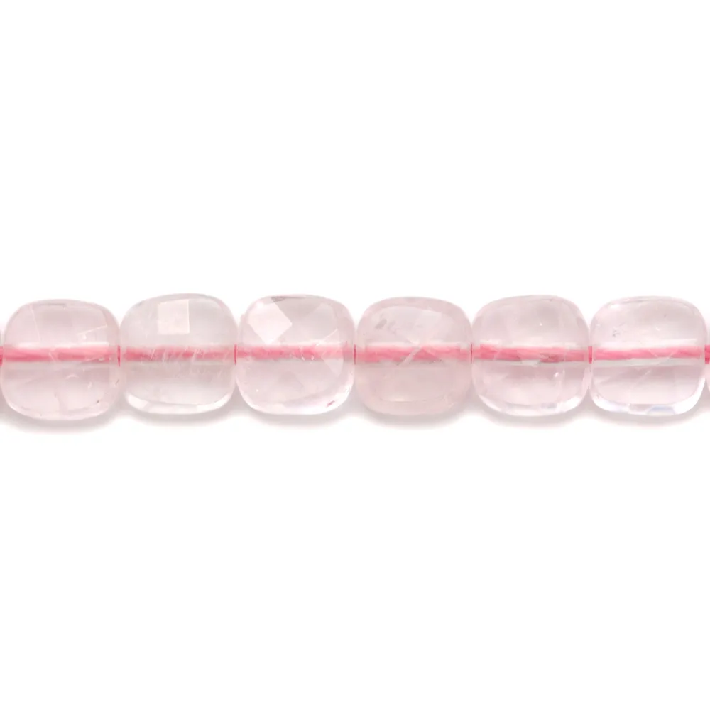 Quartz rose carré facette 6mm x 40cm