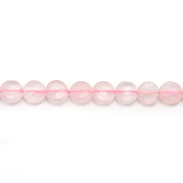 Quartzo rosa, redondo facetado e plano, 6mm x 40cm