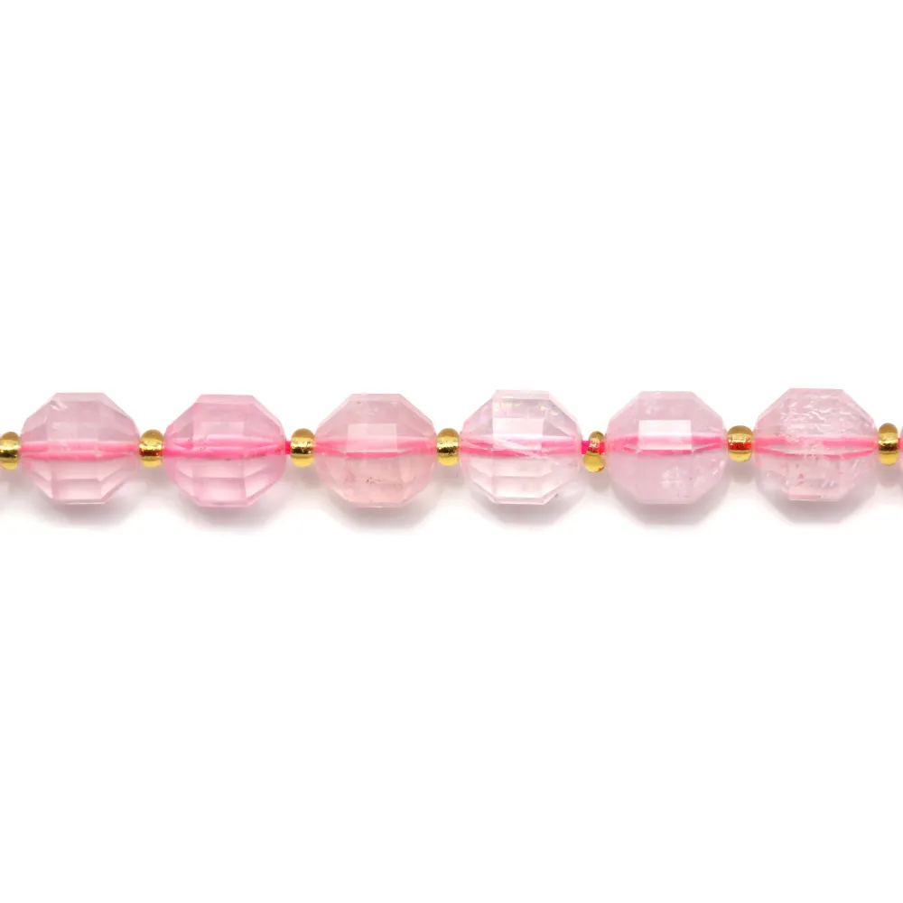 Pink quartz, faceted octogonal shape, 10mm x 39cm