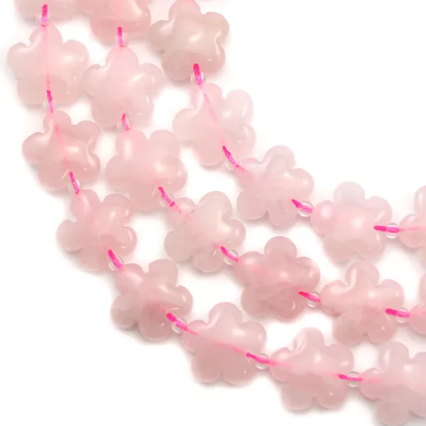 Flor de cuarzo rosa en alambre 15mm x 40cm