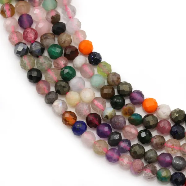 Mélange de pierres, de forme ronde facetté, 3.5mm x 39cm