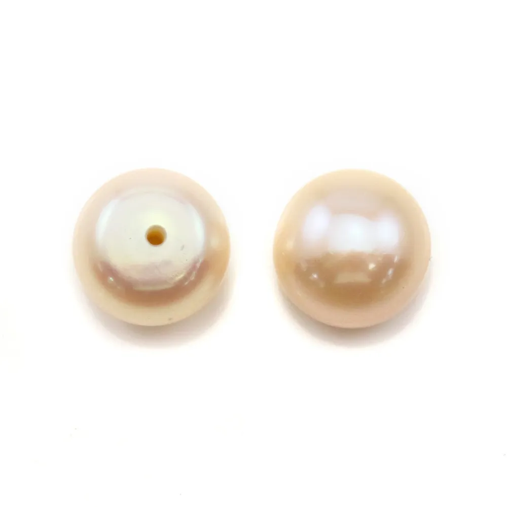 Perles de culture d'eau douce, semi-percée, saumon, bouton, 9-10mm x 2pcs