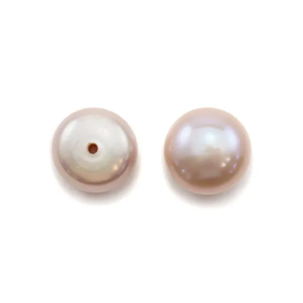 Perlas de agua dulce, semi-perforadas, moradas, botón, 7.5-8.5mm x 2 uds.