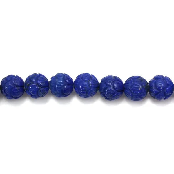 Lapis lazuli bleu, de forme ronde sculpté, 8mm x 1pc