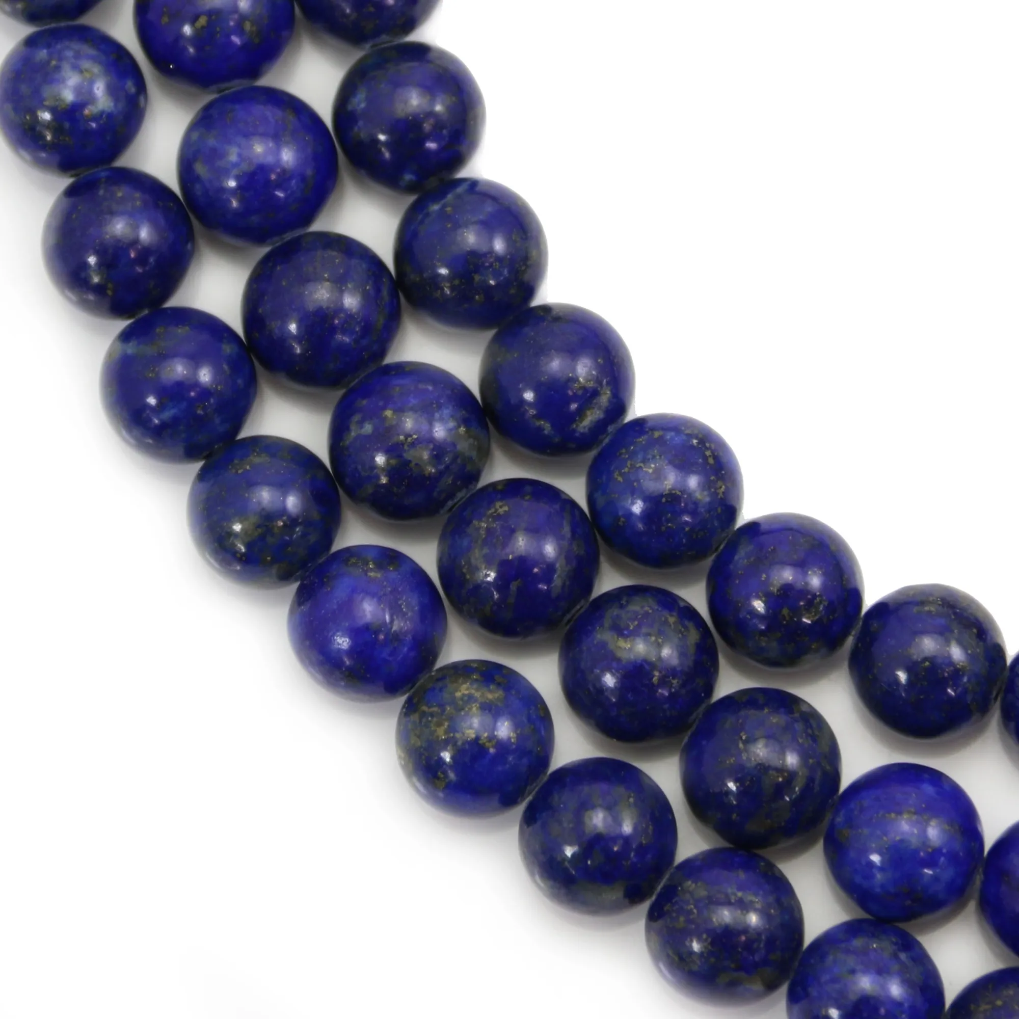 Collier Perles Rondes En Lapis Lazuli 8mm - Longueur 16 Pouces (40.6 Cm) - Plaqué Or