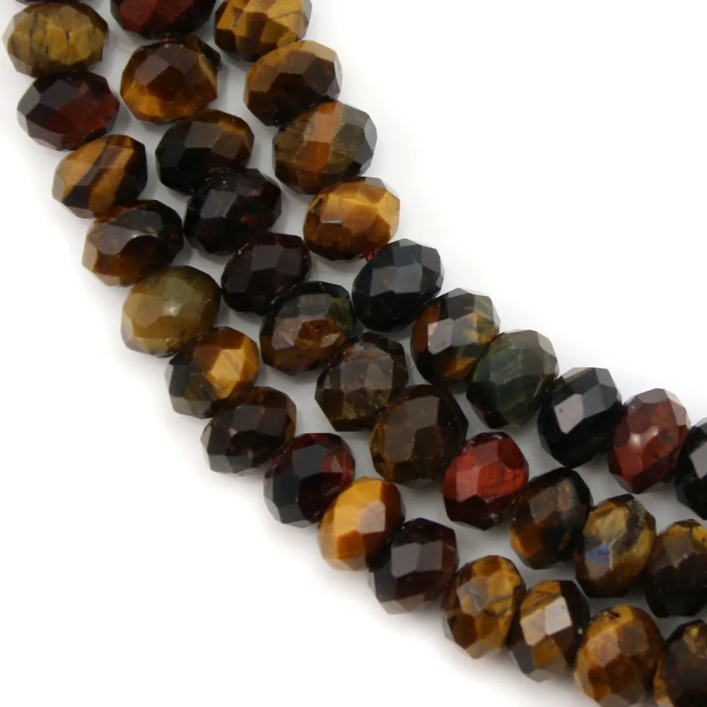Oeil de faucon, œil de tigre mélangé, en forme de rondelle facetté, 4 * 6mm x 39cm