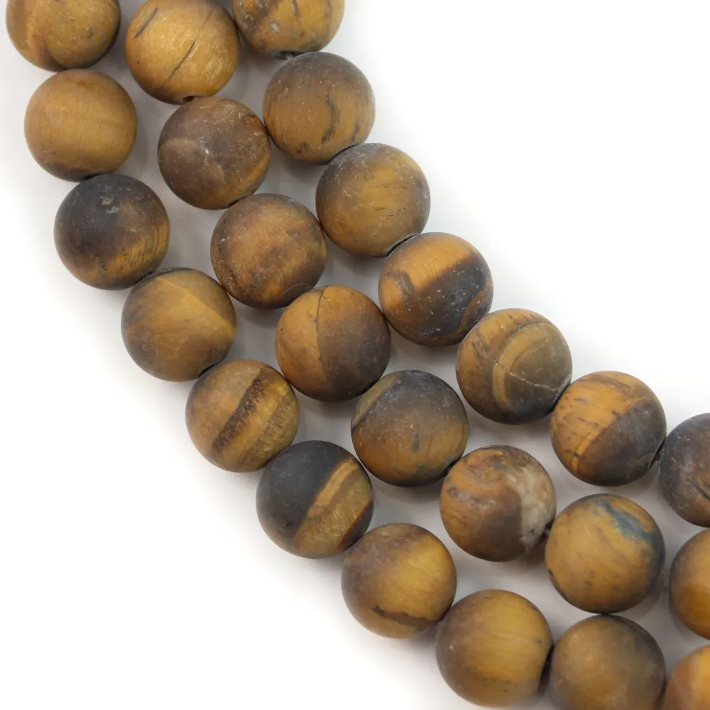 Œil de tigre matte de forme ronde 10mm x 39cm