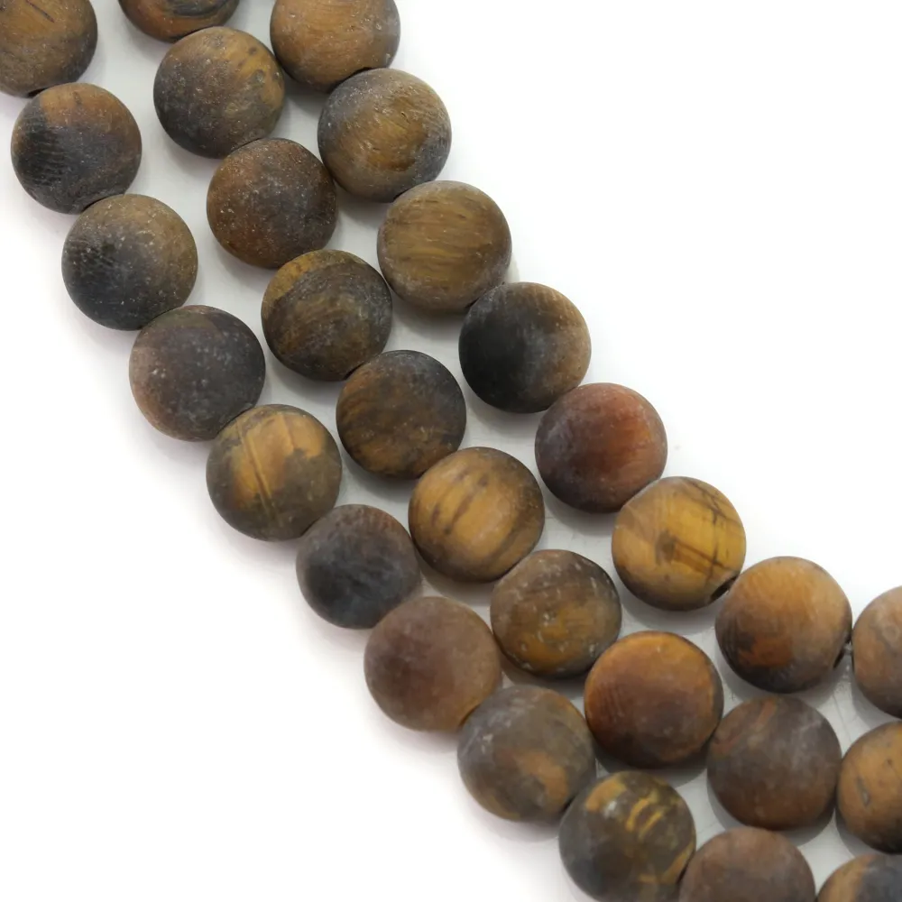 Œil de tigre matte de forme ronde 6mm x 38cm