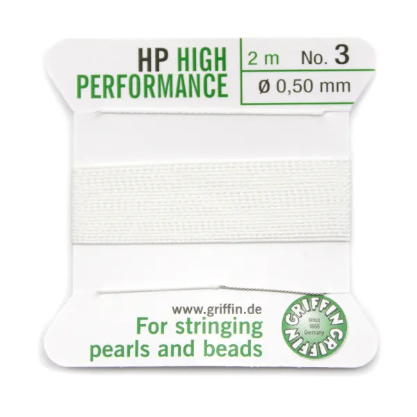 Fil haute performance blanc 0.50mm attaché à une aiguille x 2m