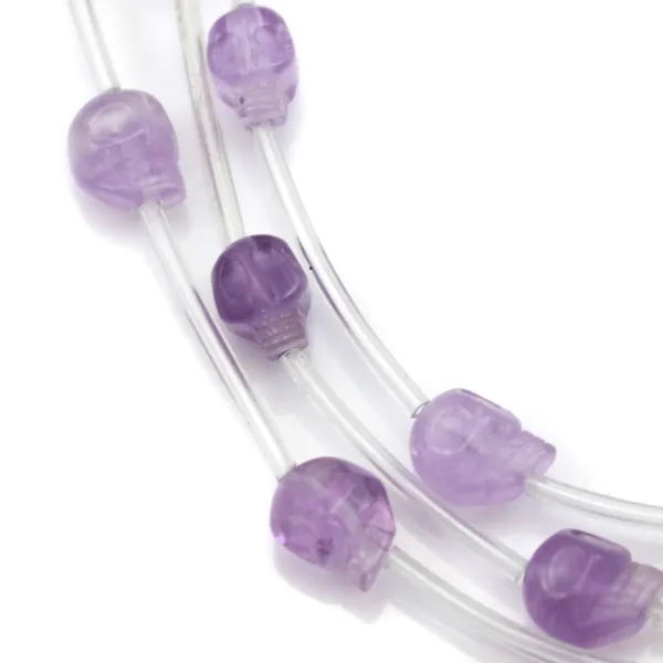 Amethyst, skull, 12mm x 40cm