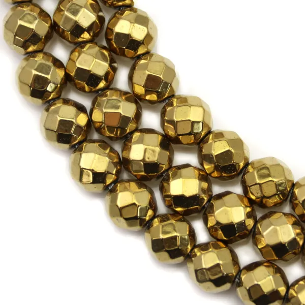 Hematite gold gilt faceted round 8mm x 40 cm