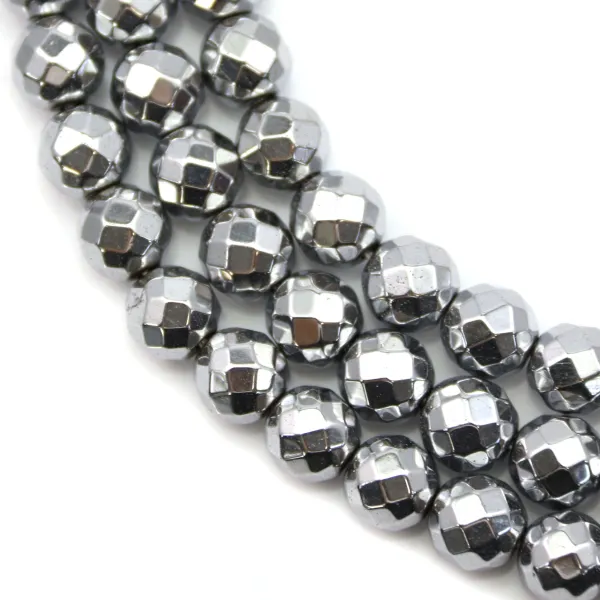 Hematite prata redonda facetada 8mm x 39cm