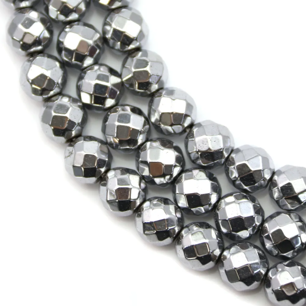 Hématite argenté ronde facette 8mm x 40cm