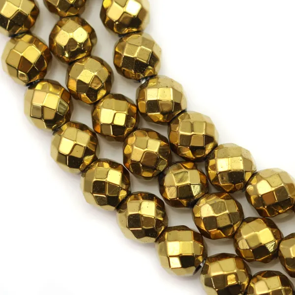 Hematite gold gilt faceted round 6mm x 40 cm