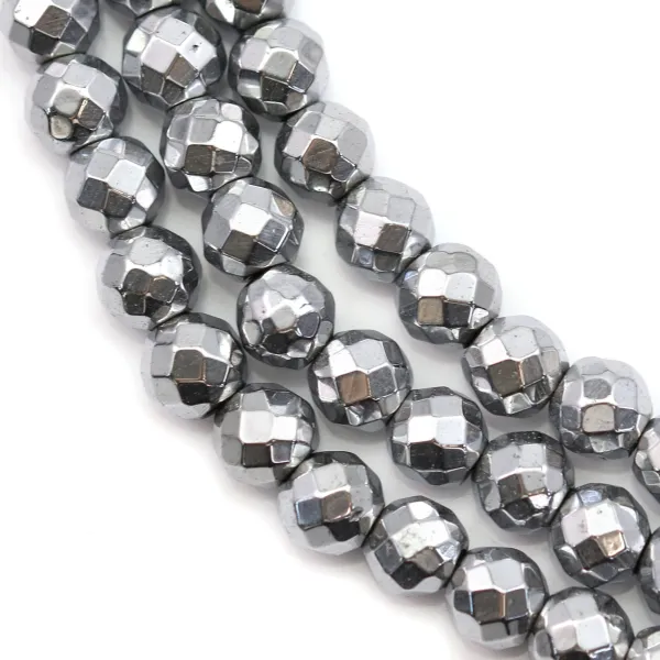 Hématite argenté ronde facette 6mm x 40cm